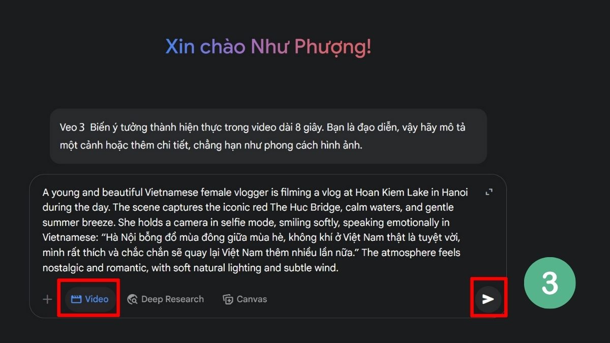 Cách sử dụng Veo 3 tạo video bằng Gemini bước 3