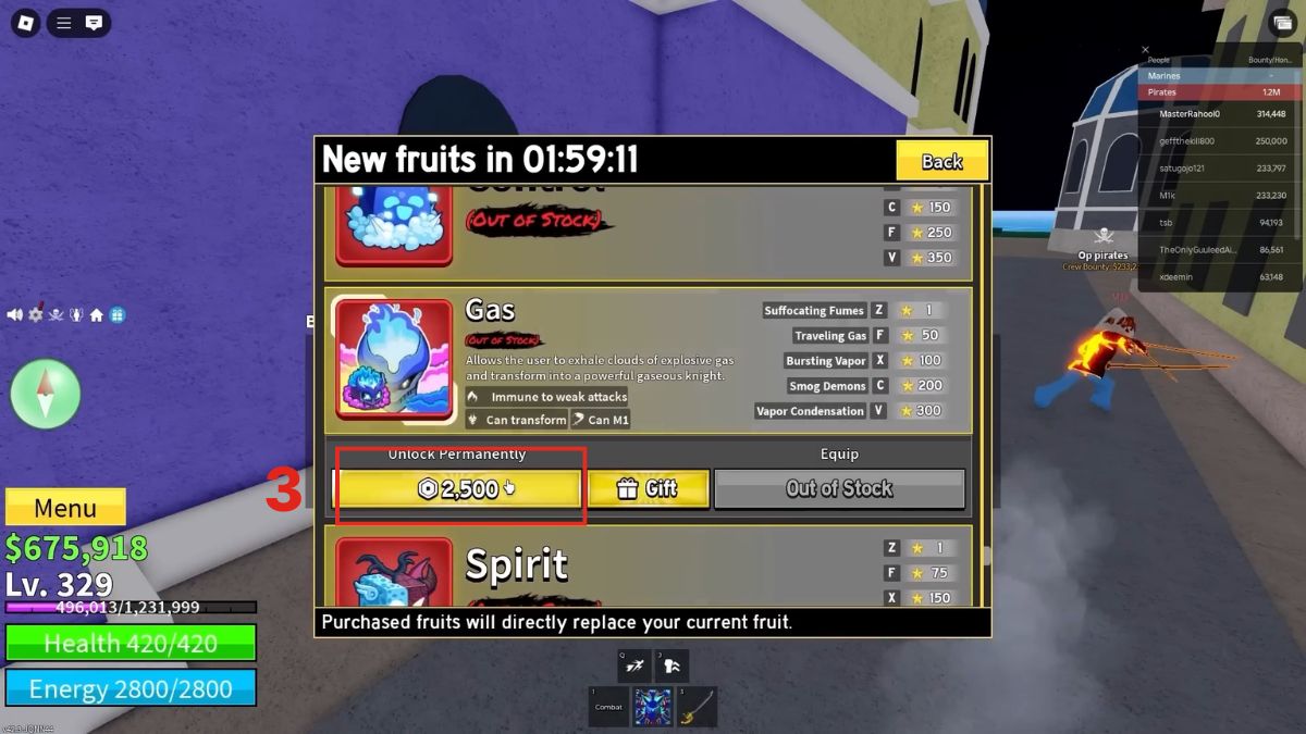 Cách lấy Gas Blox Fruit bước 3