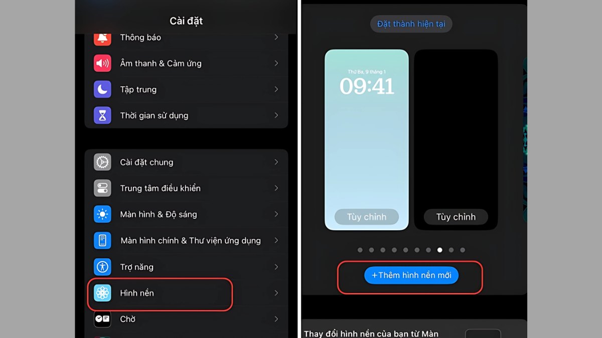 Cách cài đặt hình nền cho điện thoại iOS 17 bước 1