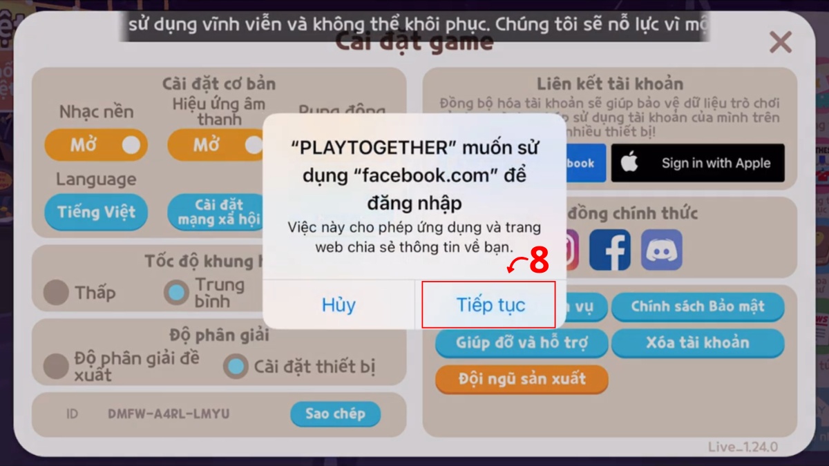 cách Khôi phục tài khoản Play Together bằng Facebook bước 4