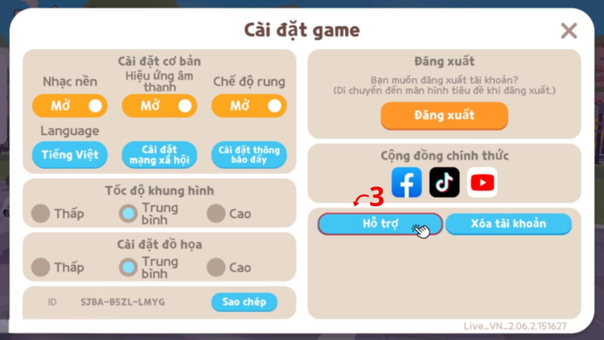 cách Khôi phục tài khoản Play Together qua Trung tâm hỗ trợ bước 2