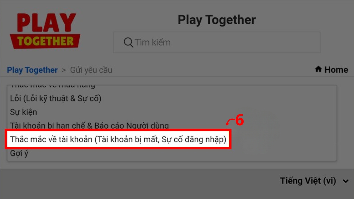 cách Khôi phục tài khoản Play Together qua Trung tâm hỗ trợ bước 3