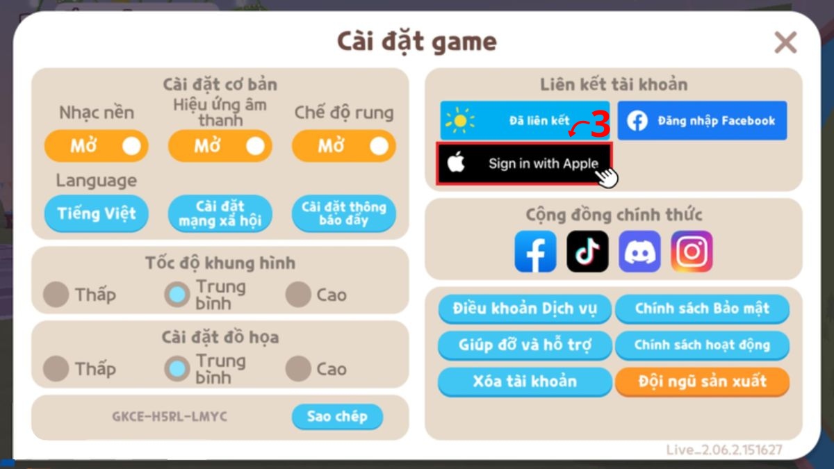 cách Đăng nhập khôi phục tài khoản Play Together bằng Apple ID bước 3