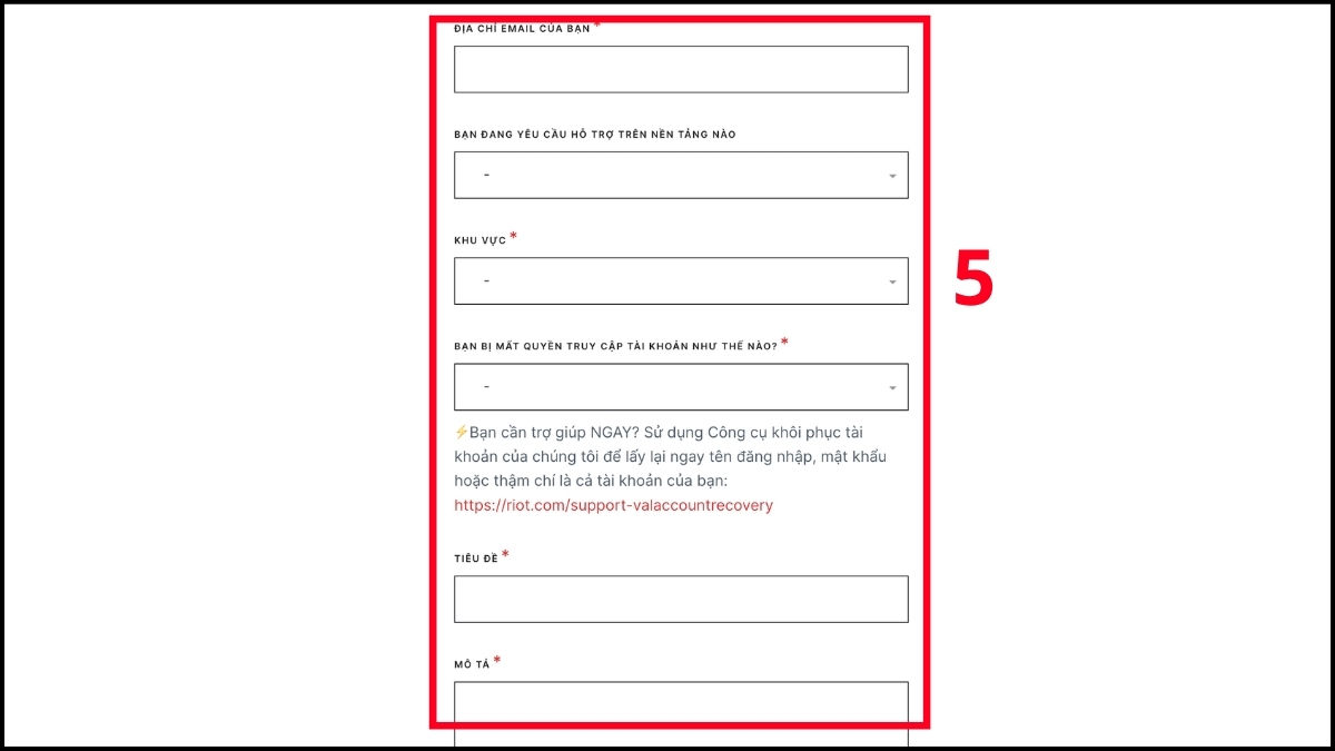 Cách gửi yêu cầu khôi phục tài khoản Riot Support bước 3