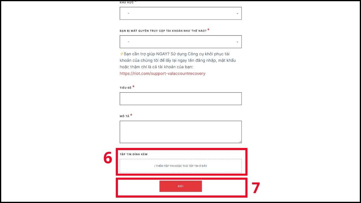 Cách gửi yêu cầu khôi phục tài khoản Riot Support bước 4