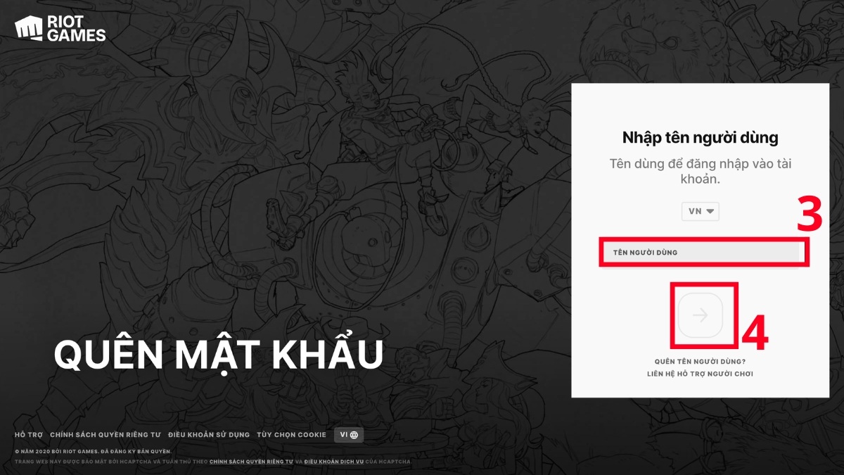 Hướng dẫn cách khôi phục tài khoản Riot Games bằng gmail bước 1-2\