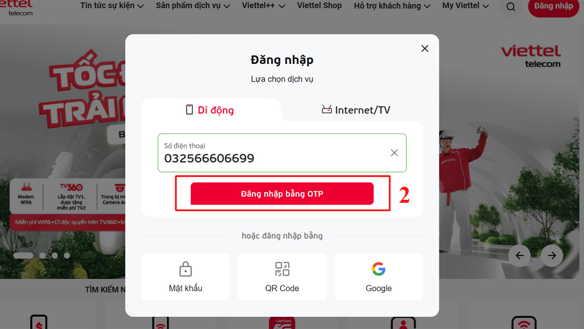 Kiểm tra dung lượng 4G trên Viettel Telecom bước 2