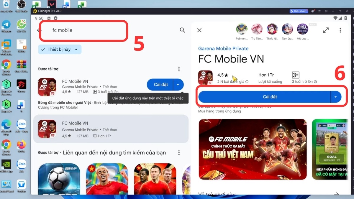 Cách tải FC Mobile trên máy tính bước 3
