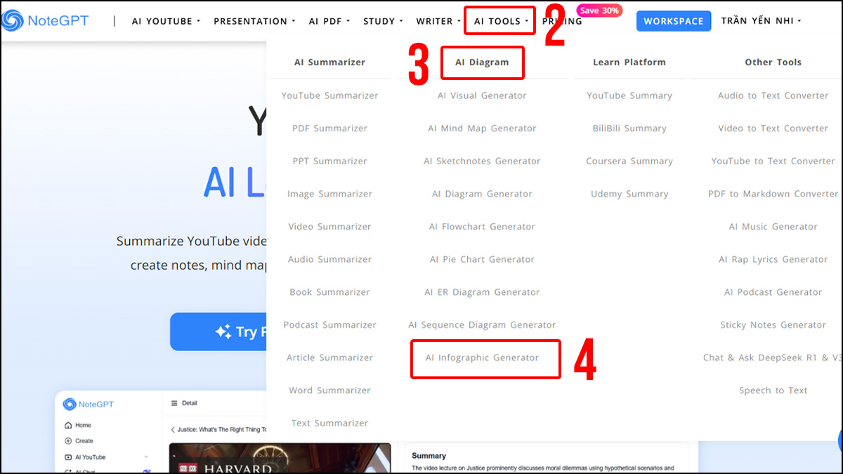 Cách tạo Infographic bằng AI notegpt bước 2