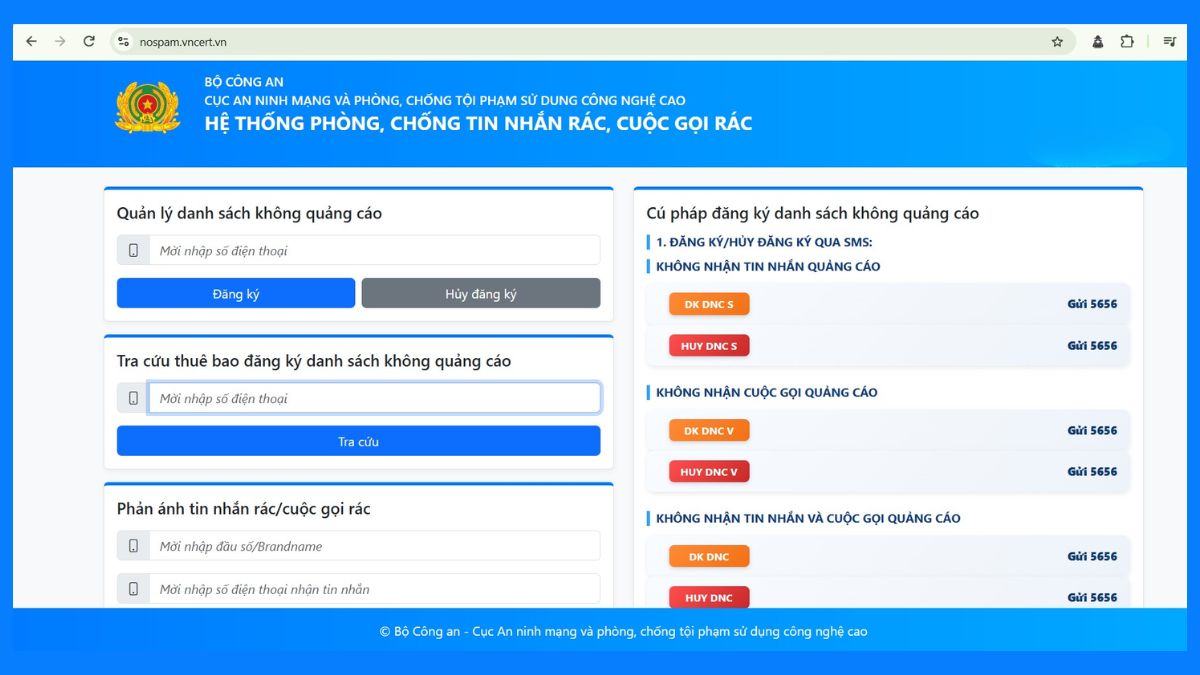 Sử dụng cổng thông tin https://nospam.vncert.vn/ để tra cứu 