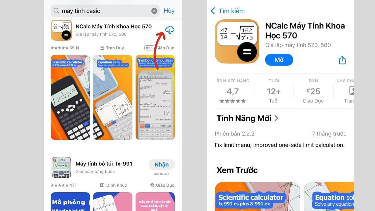 Cách tải app máy tính casio online trên iOS - bước 2