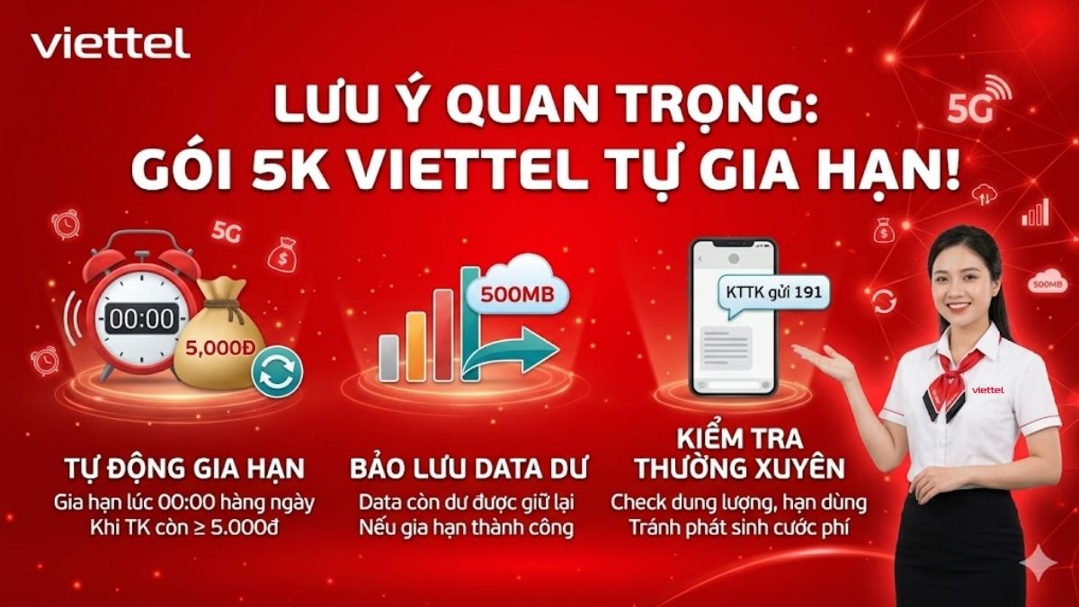 tính năng tự động gia hạn gói Viettel 5k