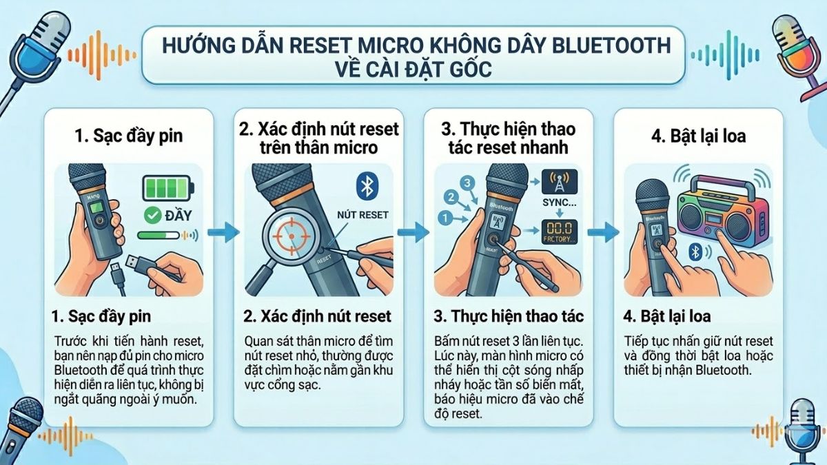 Cách reset micro không dây Bluetooth về cài đặt gốc