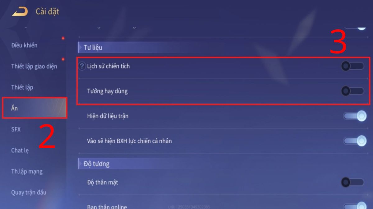 Cách ẩn thông tin lịch sử đấu Liên Quân