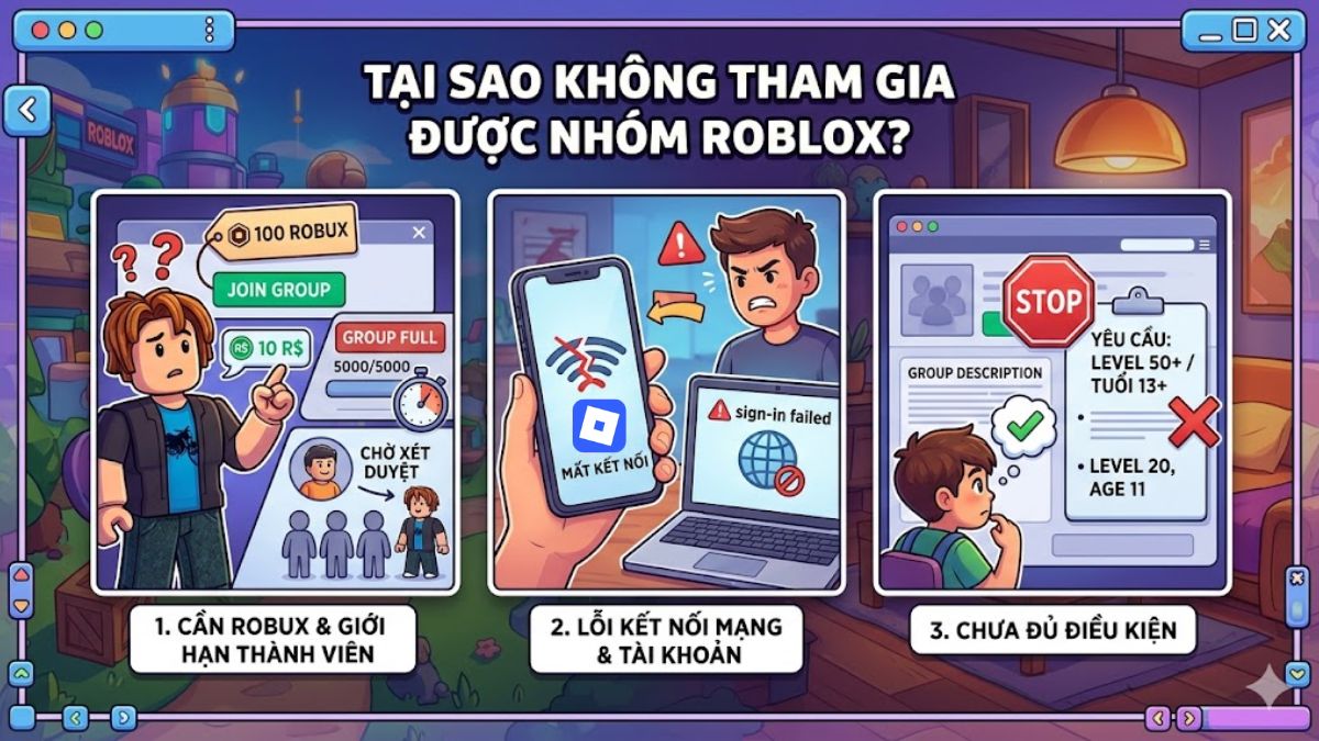 Tại sao không tham gia được nhóm Roblox