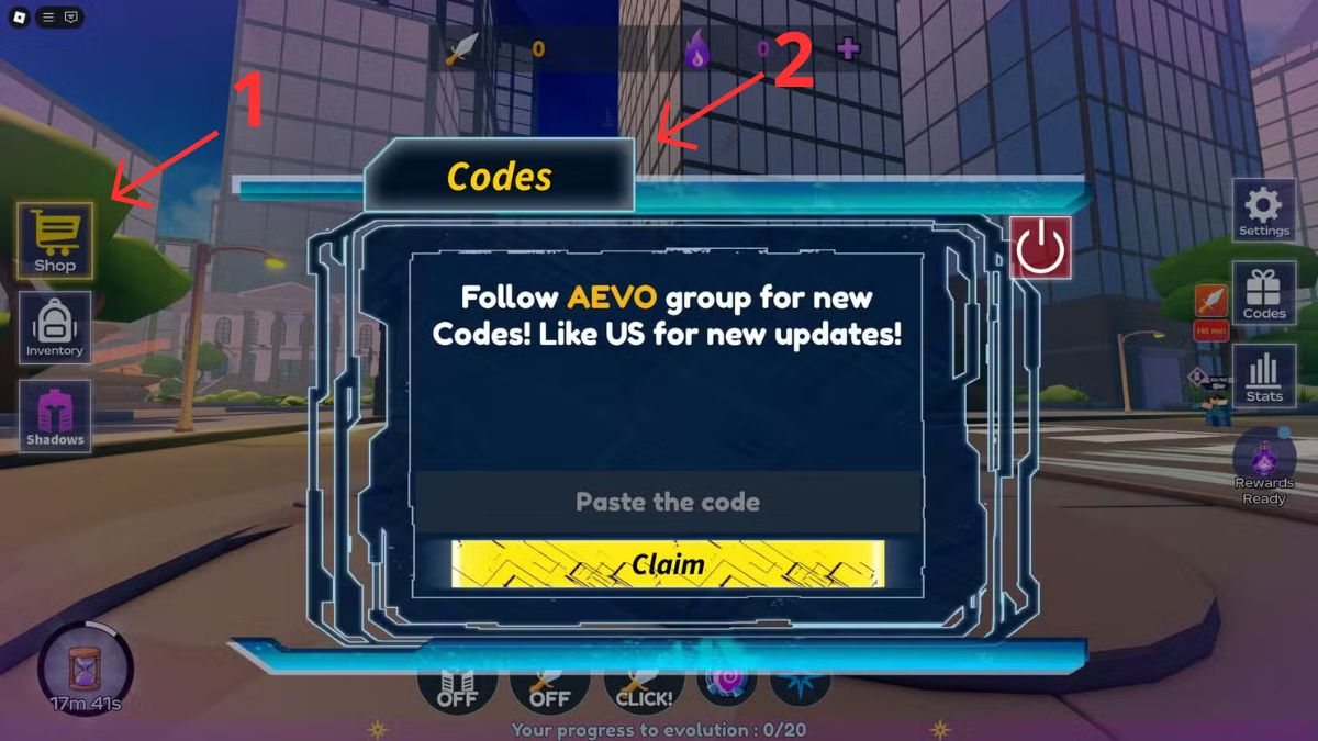 Hướng dẫn cách nhập code Anime Evolution - bước 1