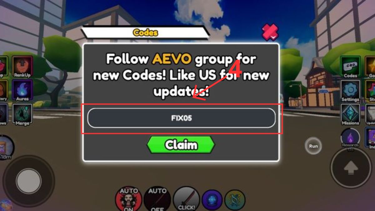 Hướng dẫn cách nhập code Anime Evolution - bước 2