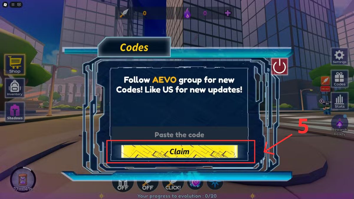 Hướng dẫn cách nhập code Anime Evolution - bước 3