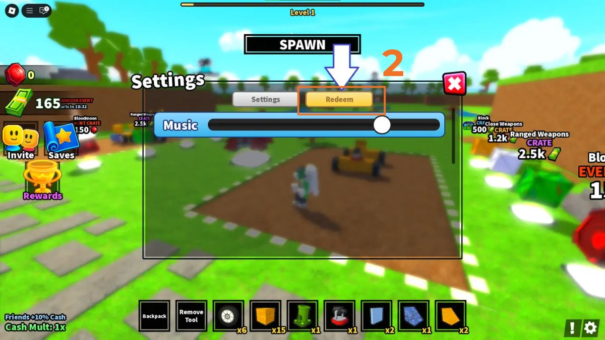 cách nhập code Car Battles bước 2