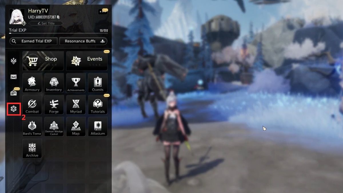 Thao tác vào phần cài đặt của game