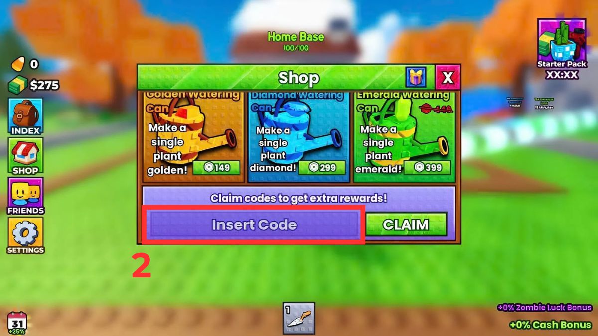 Hướng dẫn cách nhập code Garden vs Zombie Roblox