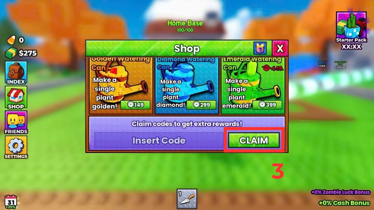 Hướng dẫn cách nhập code Garden vs Zombie Roblox