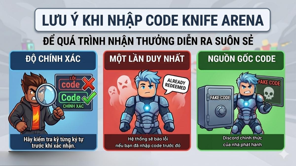 Lưu ý khi nhập Code Knife Arena