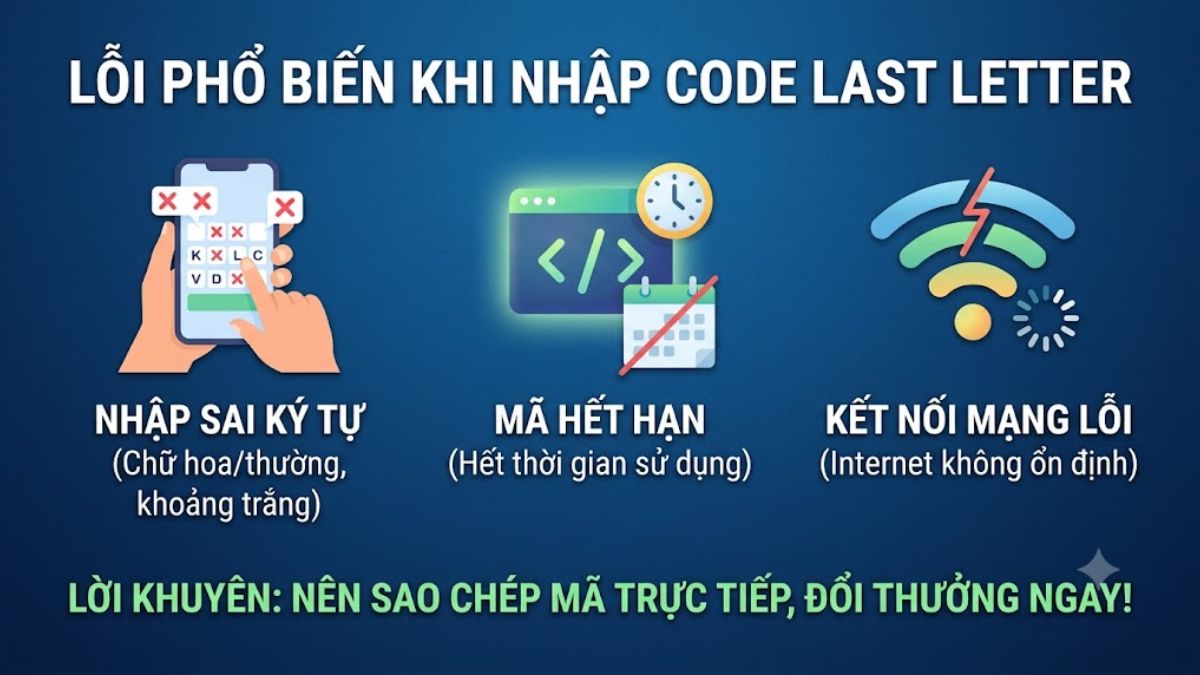 Những lỗi phổ biến khi nhập code Last Letter