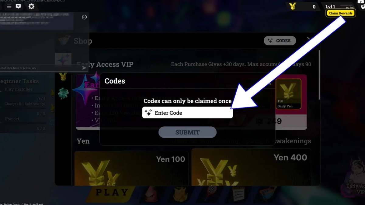 Hướng dẫn cách nhập code Racket Rivals - bước 4