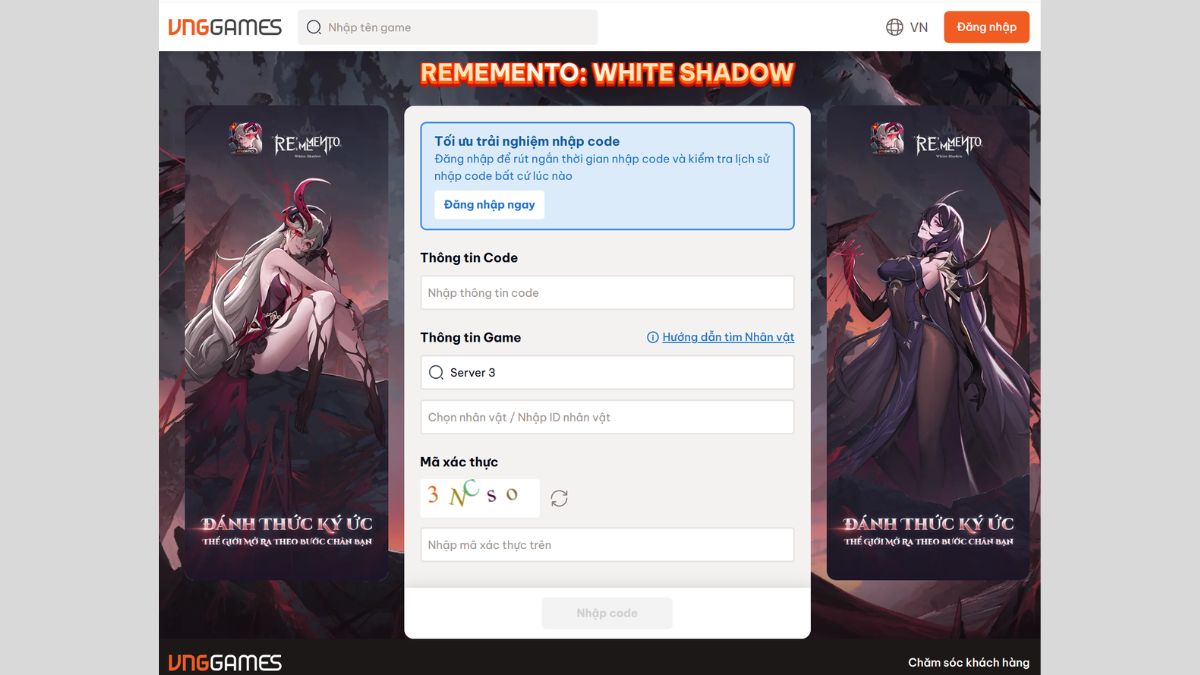 Hướng dẫn cách nhập code Rememento White Shadow - bước 1