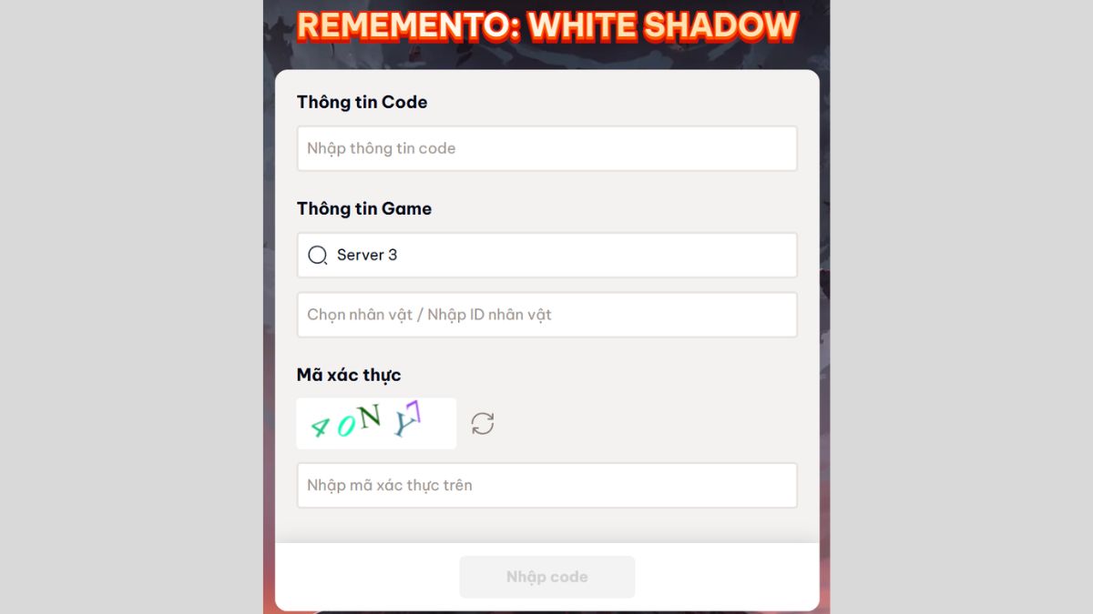 Hướng dẫn cách nhập code Rememento White Shadow - bước 3