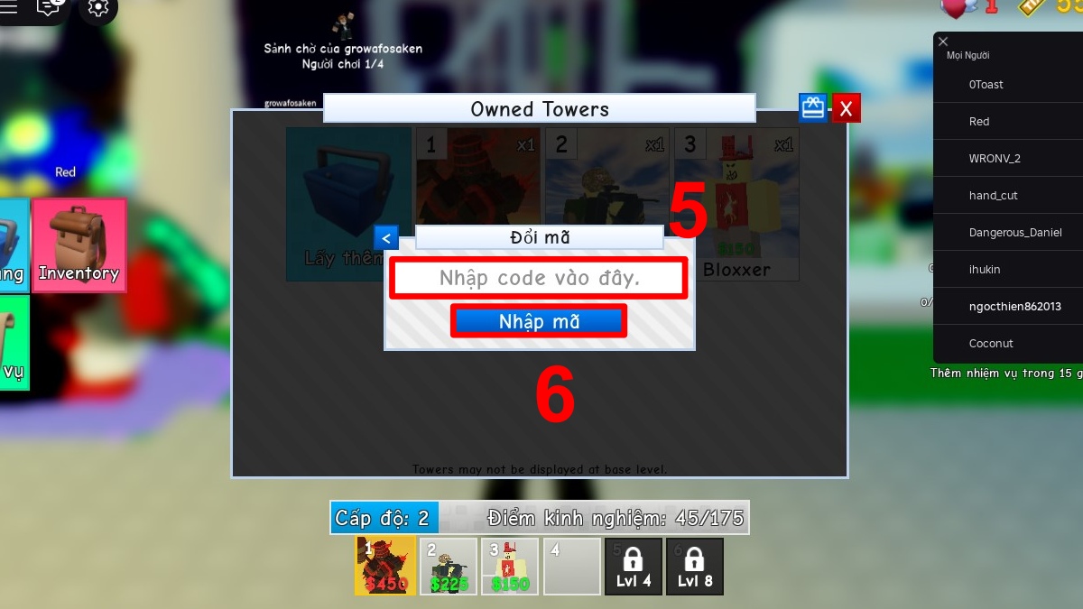 Cách nhập code Retro Tower Defense