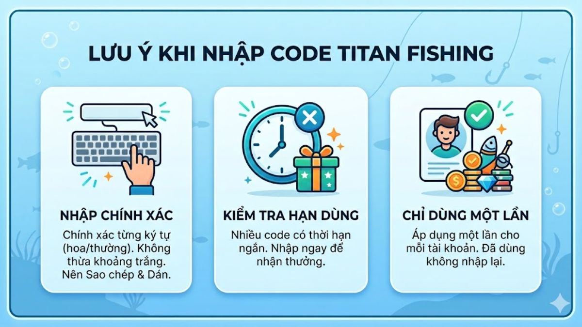 Lưu ý khi nhập code Titan Fishing