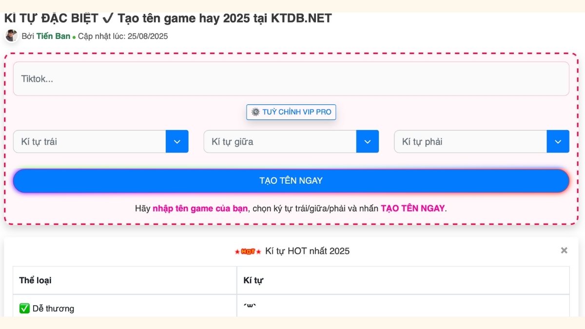 Công cụ tạo tên game hay tự động