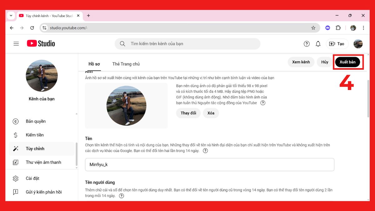 Hướng dẫn đổi tên kênh YouTube bước 3