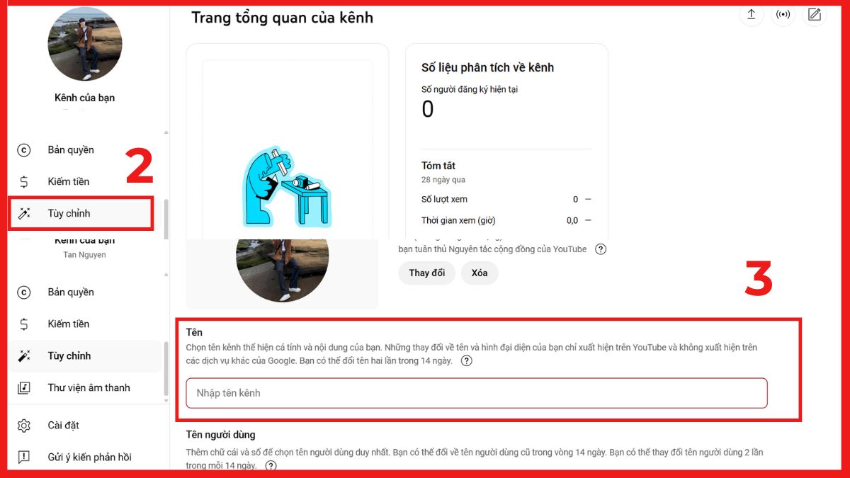 Hướng dẫn đổi tên kênh YouTube bước 2