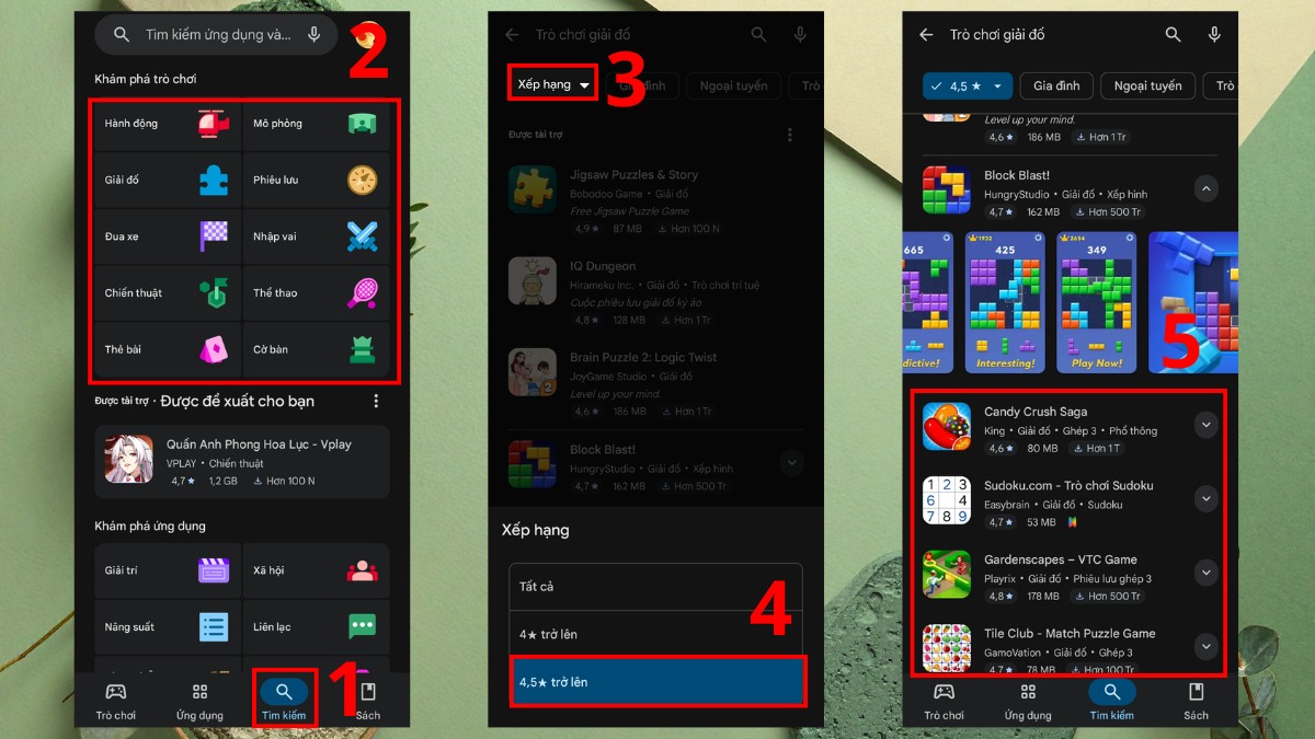 Cách tìm và lọc game 5 sao trên CH Play
