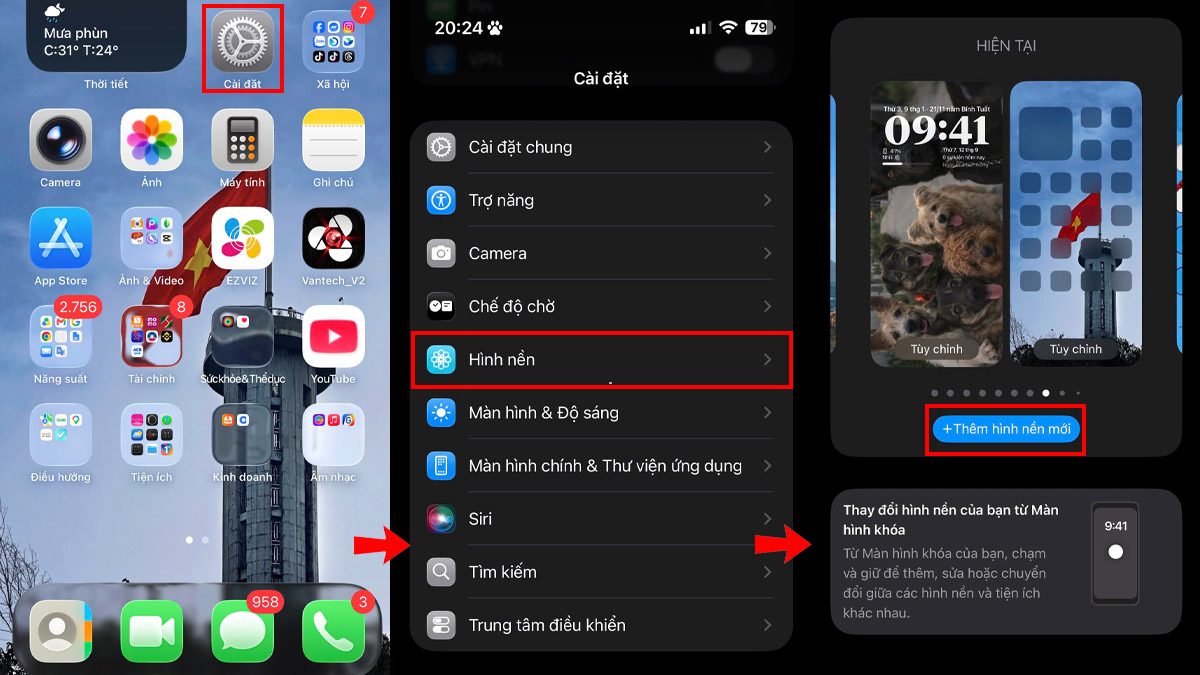 Hướng dẫn cách cài hình nền ô vuông trên iOS 18