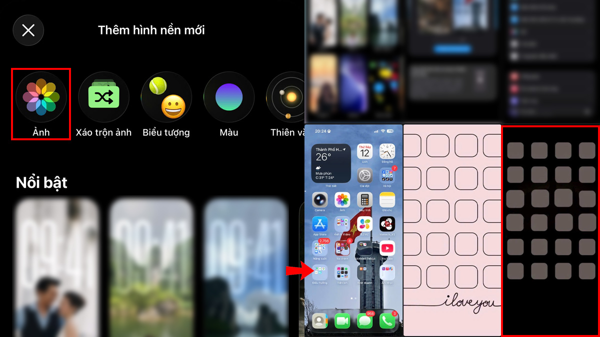Hướng dẫn cách cài hình nền ô vuông trên iOS 18