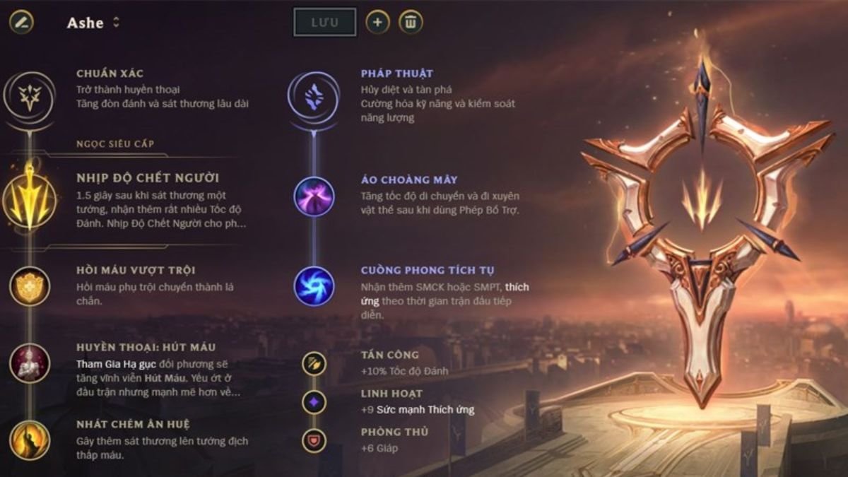 Bảng ngọc và phép bổ trợ cho Ashe