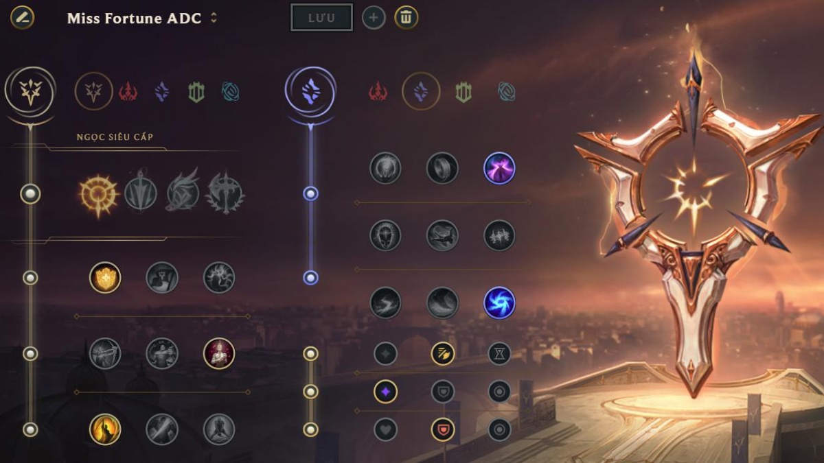 Bảng ngọc và phép bổ trợ cho Miss Fortune