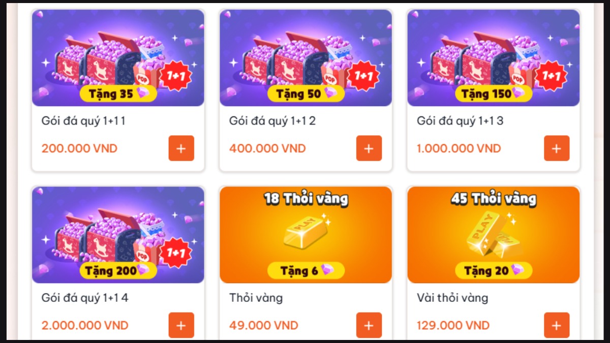 Danh sách gói nạp Play Together VNG
