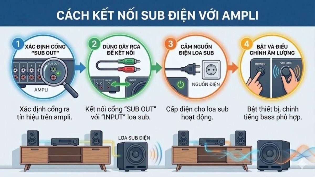 Cách kết nối sub điện với dàn âm thanh