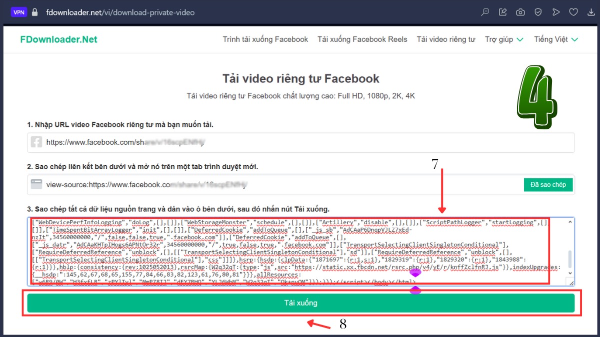 tải video Facebook riêng tư không logo - bước 4