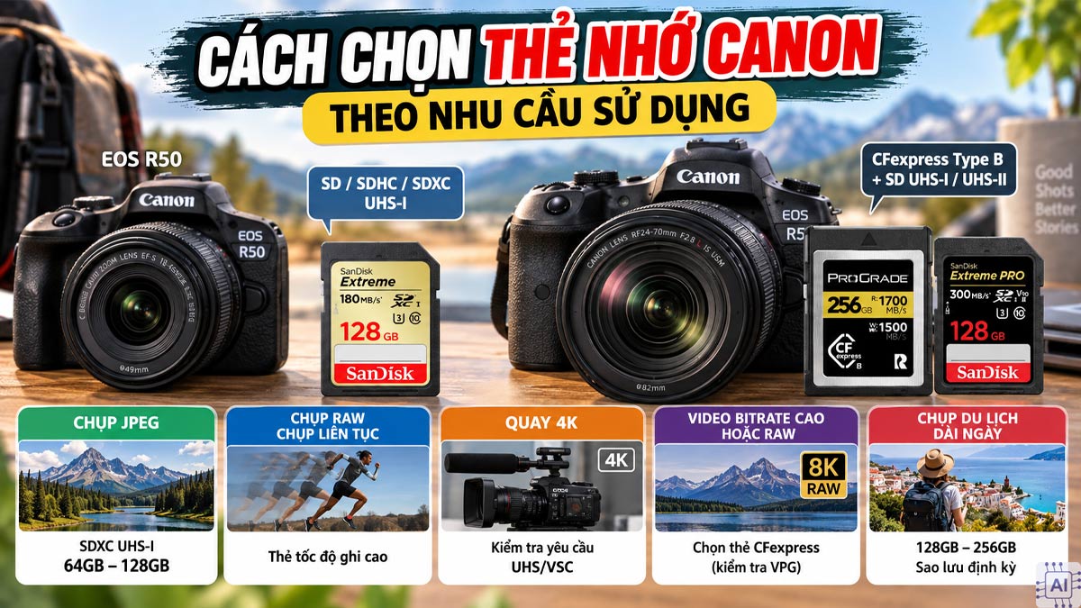 Cách chọn thẻ nhớ Canon theo nhu cầu sử dụng