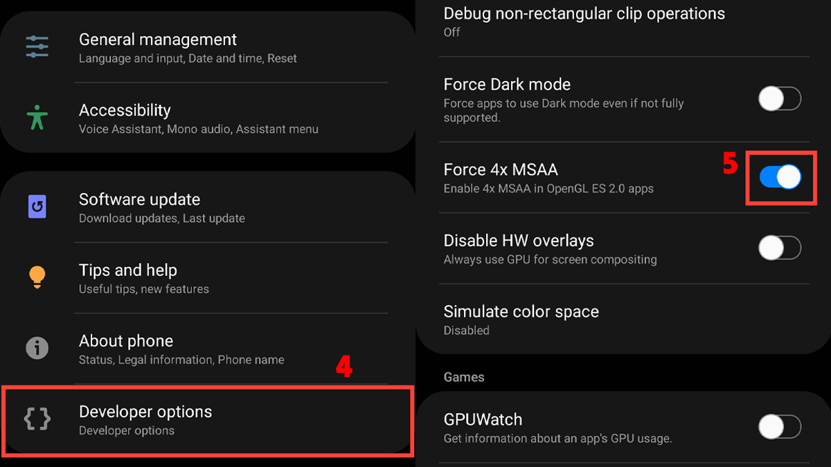 Cách bật/tắt 4x MSAA là gì trên Android bước 4