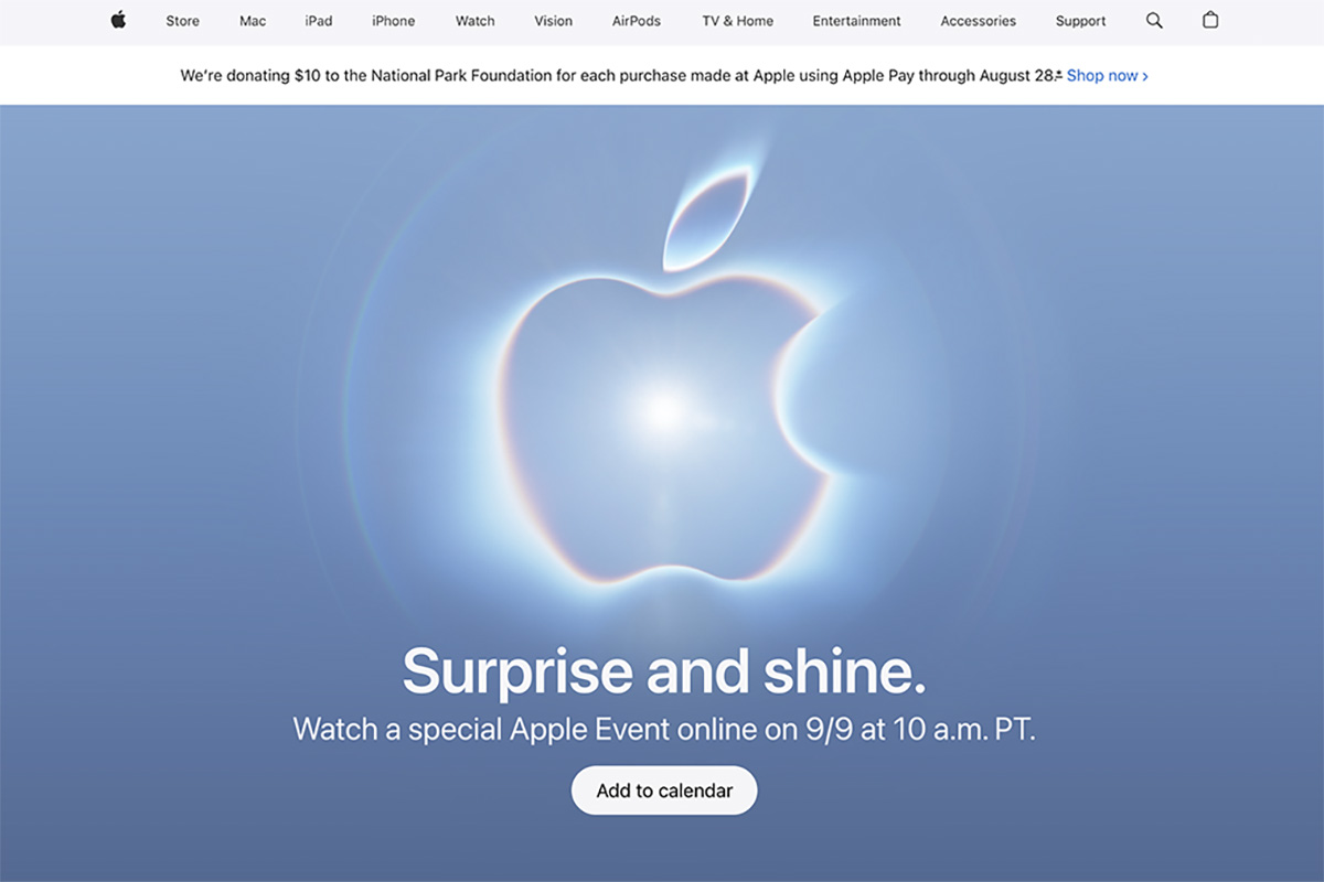 Thư mời chính thức của sự kiện với thông điệp Surprise and shine được Apple đăng tải trên website