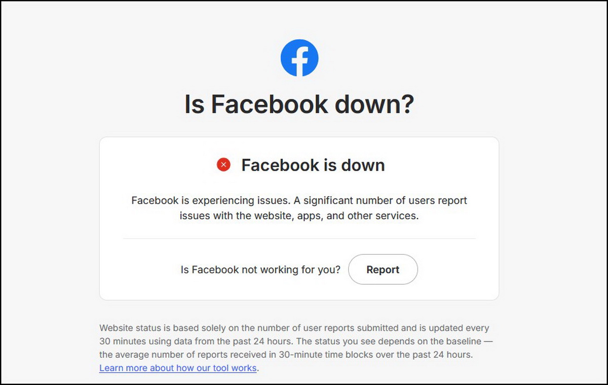 Facebook phiên bản web gặp sự cố ngày 19/7/2026, người dùng không thể truy cập
