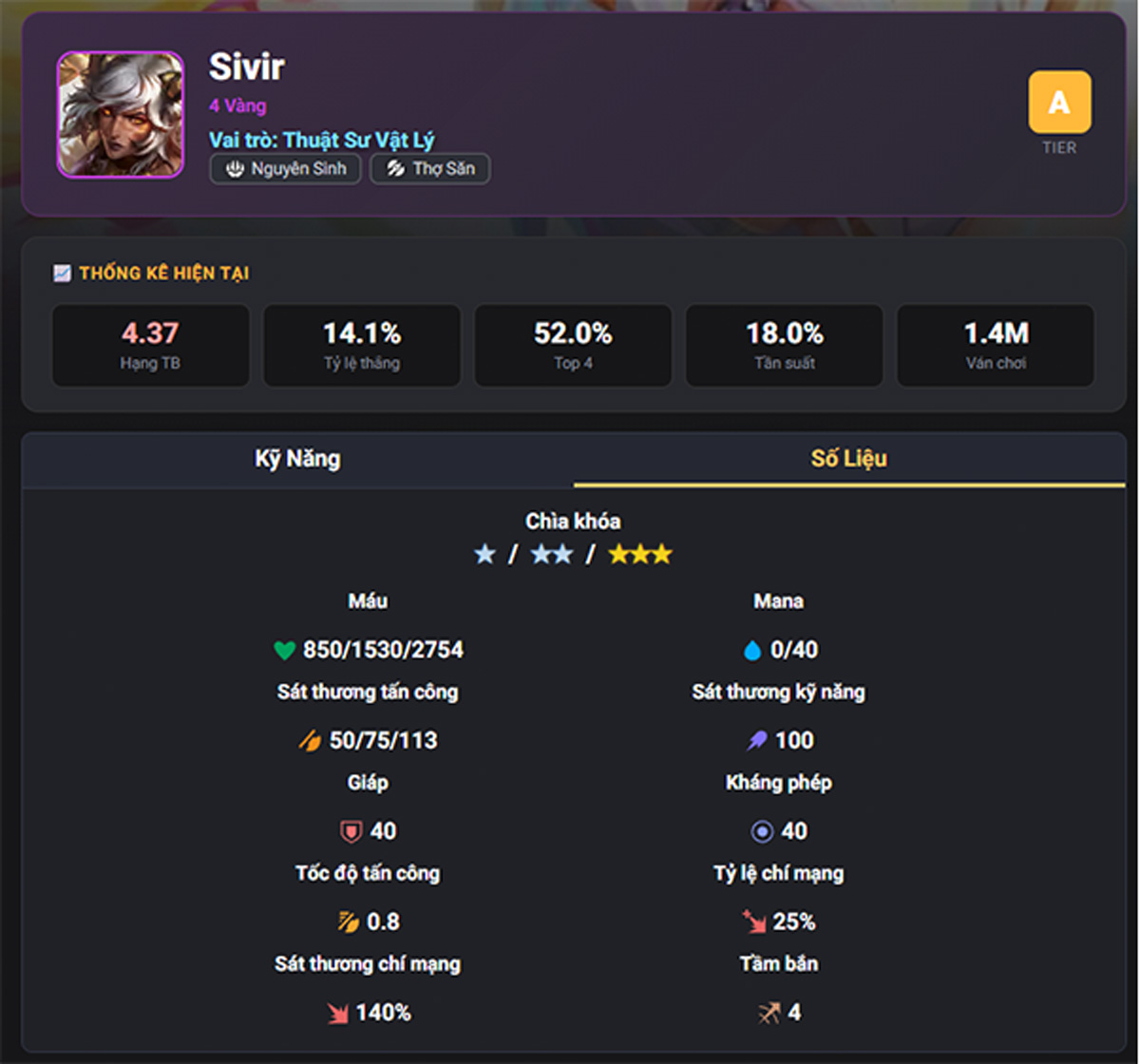 Đội hình Sivir Chùy Bạch Ngân nguyên sinh ĐTCL mùa 18