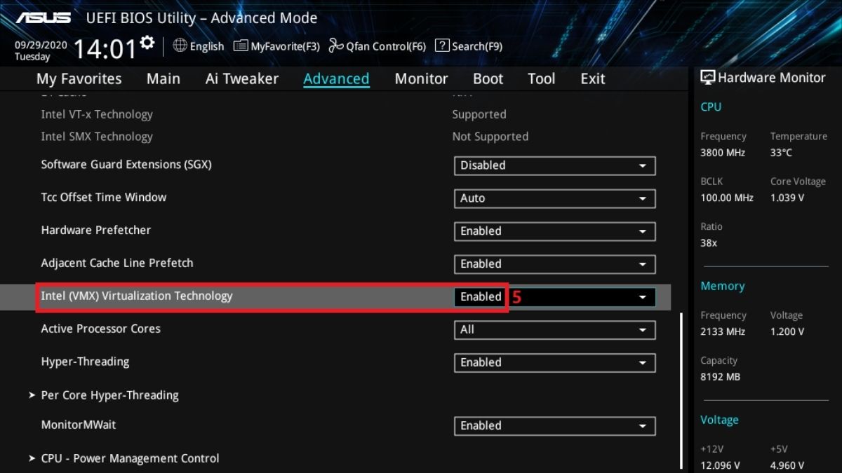 Cách bật ảo hóa trong BIOS/UEFI - bước 4